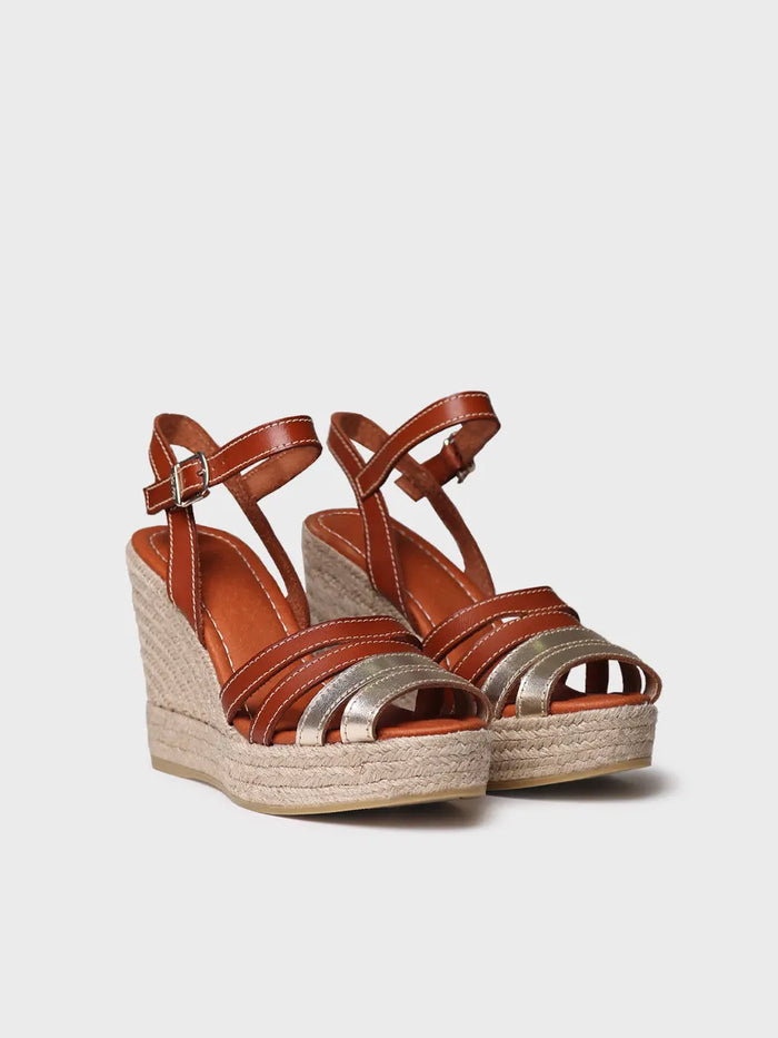 Toni Pons OCTAVIA - Alpargata Abierta De Mujer En Cuero Y Color Platino Con Cuña | OCTAVIA