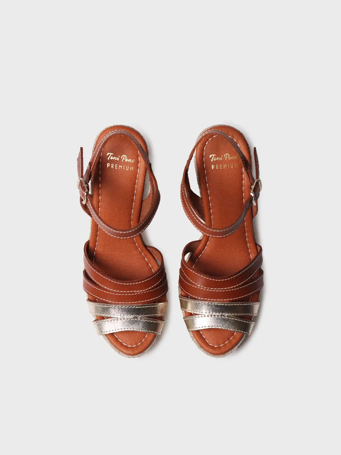 Toni Pons OCTAVIA - Alpargata Abierta De Mujer En Cuero Y Color Platino Con Cuña | OCTAVIA