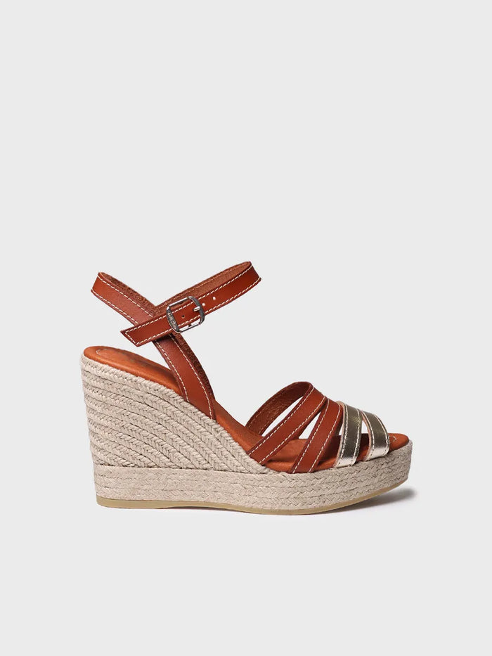 toni pons OCTAVIA - Alpargata abierta de mujer en cuero y color platino con cuña | OCTAVIA