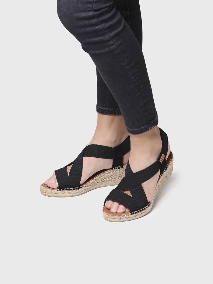 Toni Pons TURA-TR - Sandalia De Cuña Con Tiras Elásticas En Color Crudo | TURA-TR