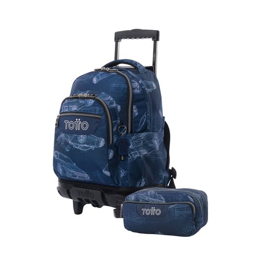 totto Kit escolar mochila de ruedas + estuche Blueprint