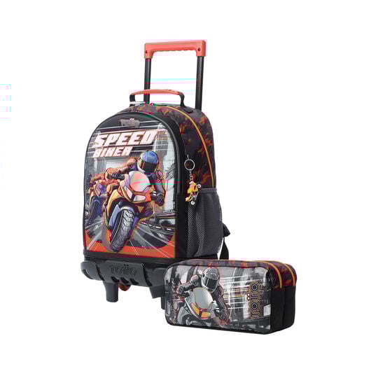 totto Kit escolar mochila de ruedas + estuche Speed Biker