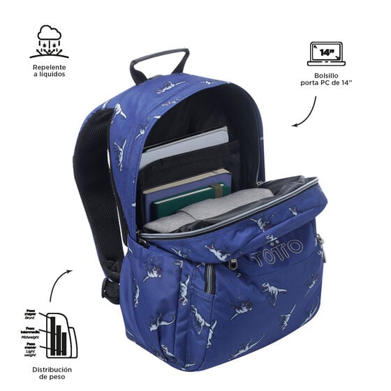 Totto Mochila Acuareles - Dinosaurs Blue