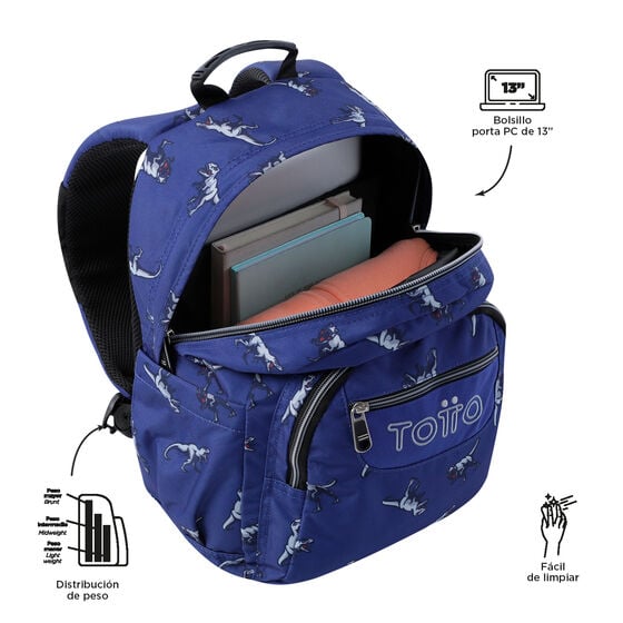 Totto Mochila Gommas - Dinosaurs Blue