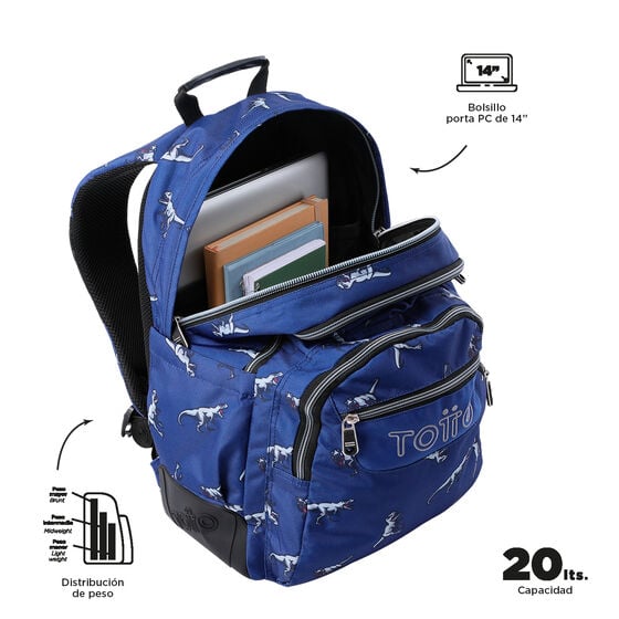 Totto Mochila Rayol - Dinosaurs Blue