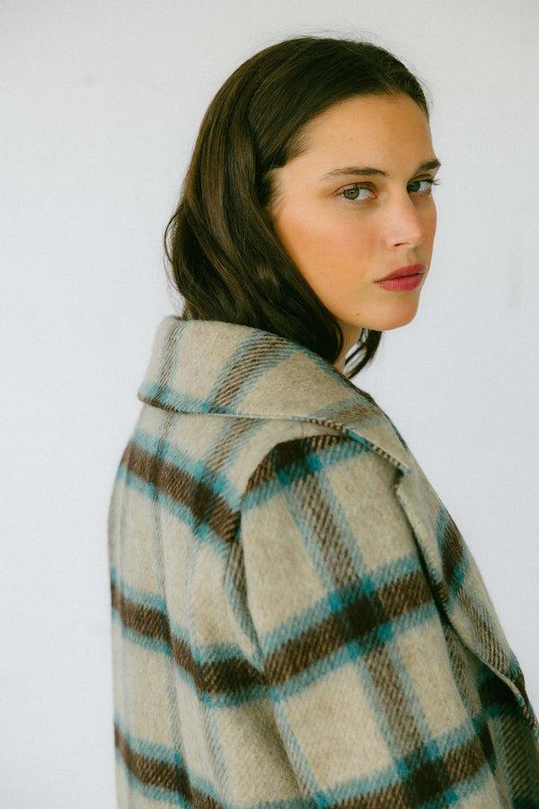 Triana By C ABRIGO LANA DAKOTA CUADROS Agua Y Crudo