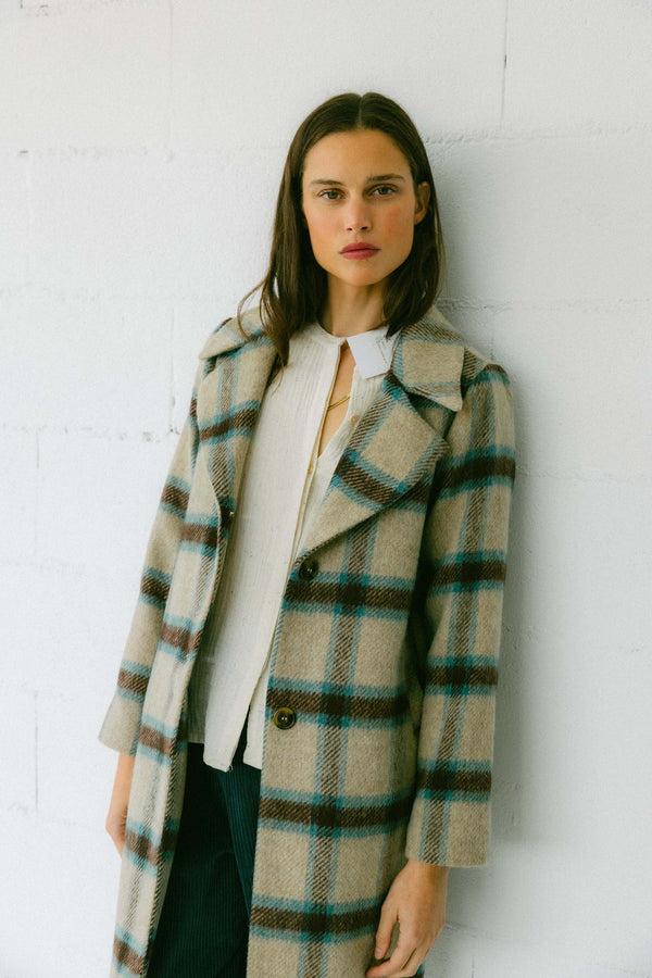 Triana By C ABRIGO LANA DAKOTA CUADROS Agua Y Crudo