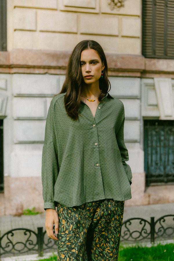 Triana By C Blusa Algodón Orgánico STAR Motas Verdes