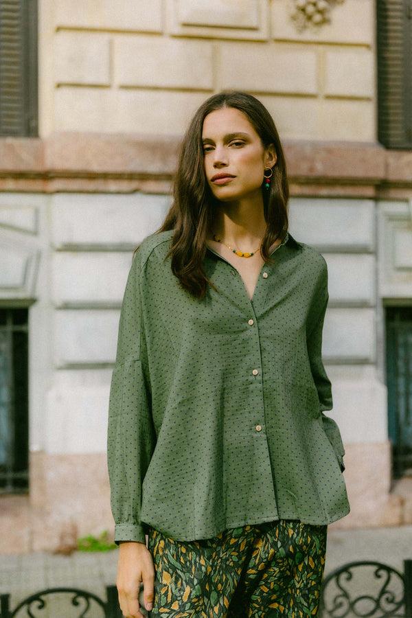 Triana By C Blusa Algodón Orgánico STAR Motas Verdes