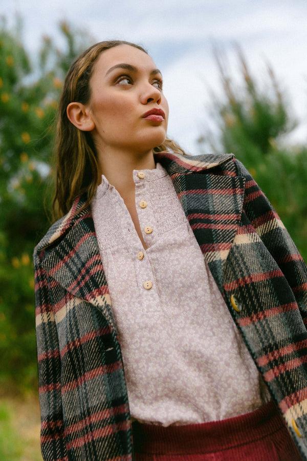 Triana By C ABRIGO DAKOTA CUADROS BURDEOS