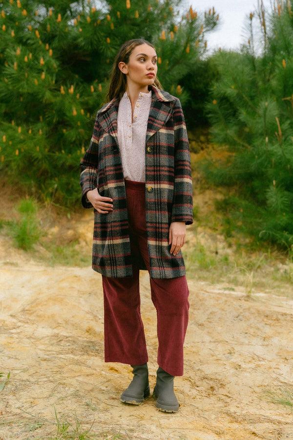 Triana By C ABRIGO DAKOTA CUADROS BURDEOS