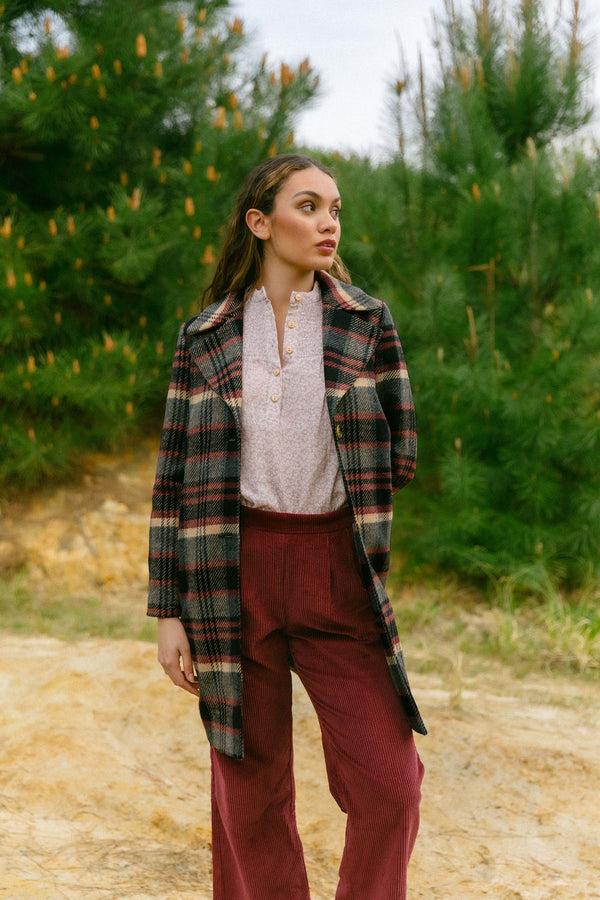 Triana By C ABRIGO DAKOTA CUADROS BURDEOS