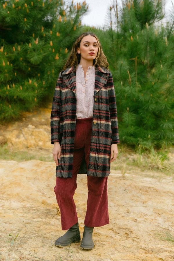 Triana By C ABRIGO DAKOTA CUADROS BURDEOS