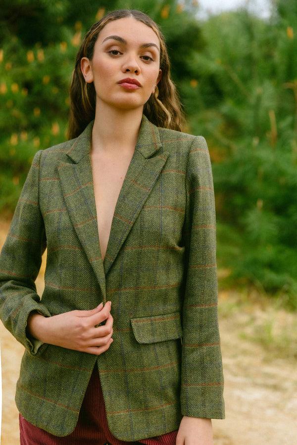 Triana By C Blazer Millet Lana Cuadros Verdes