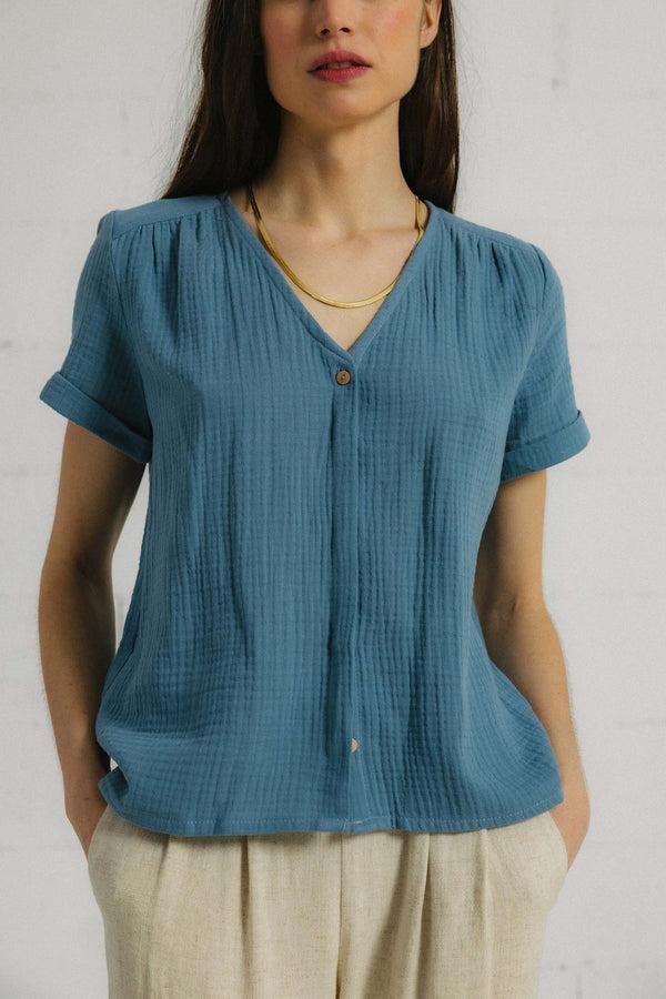 Triana By C Blusa algodón orgánico AZUL BURNI