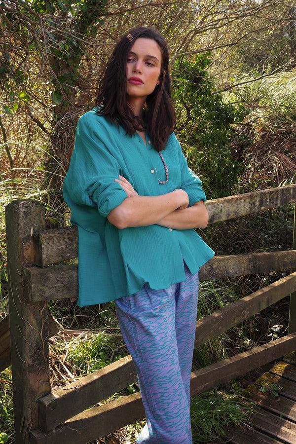 Triana By C Blusa Algodón Orgánico STAR Turquesa