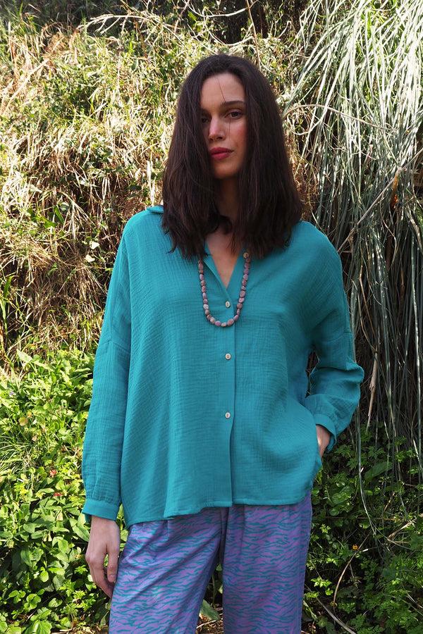 Triana By C Blusa Algodón Orgánico STAR Turquesa