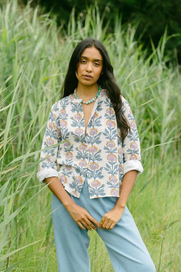 Triana By C Blusa Melbourne Block Print