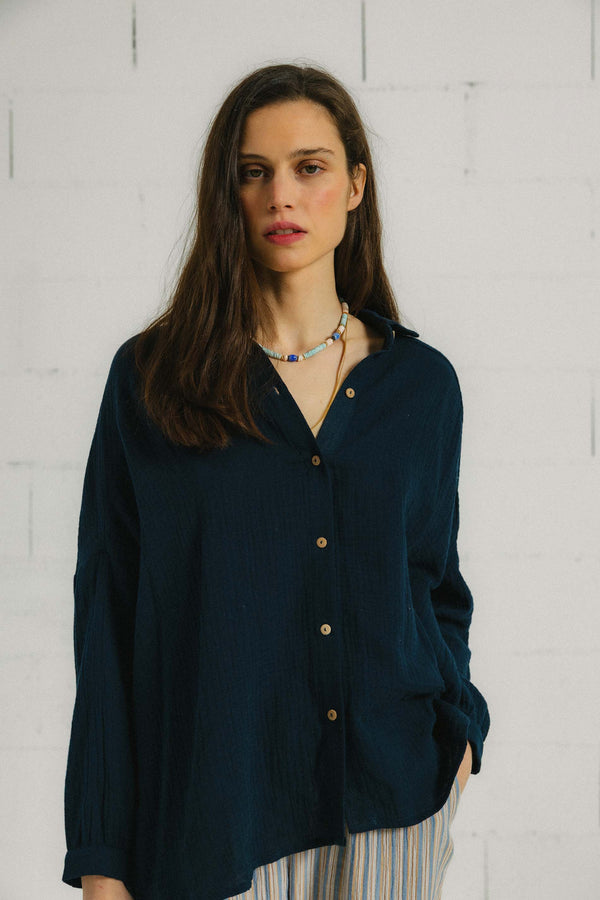 Triana By C Blusa STAR algodón orgánico navy