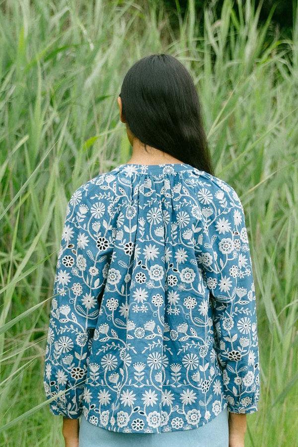 Triana By C Blusa Voile Bordado Azul OCA