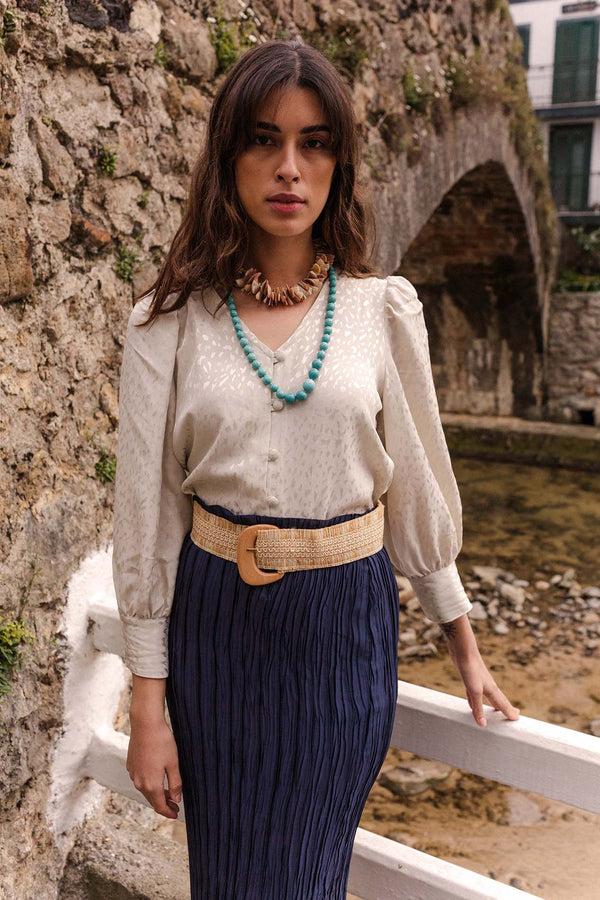 Triana By C Cinturón Beige Rafia Hebilla Madera