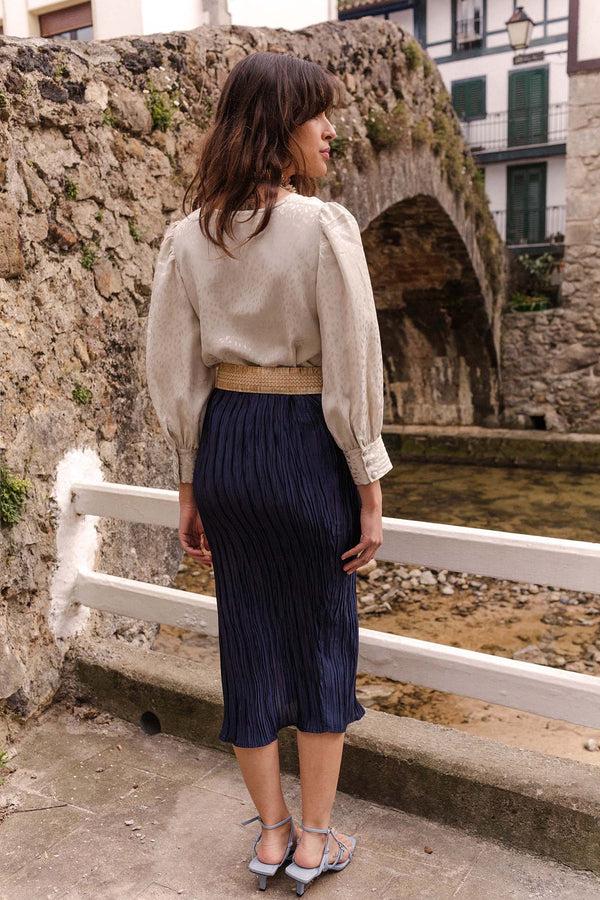 Triana By C Cinturón Beige Rafia Hebilla Madera