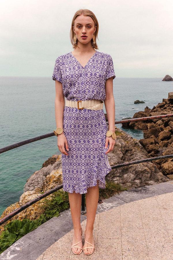 Triana By C Cinturón Blanco Rafia Hebilla Madera