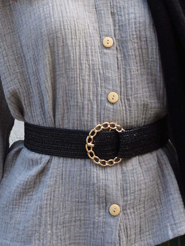 Triana By C Cinturón negro hebilla dorada