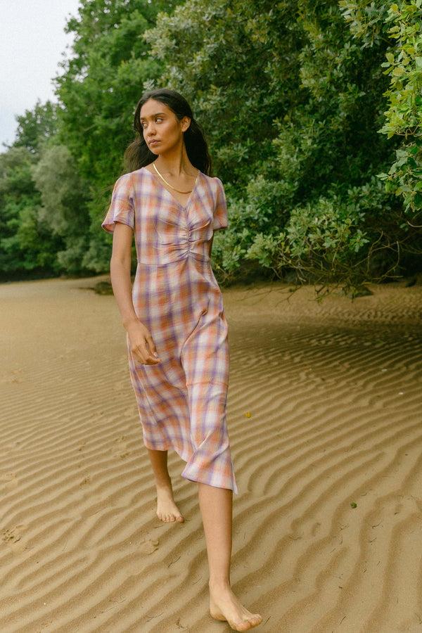 Triana By C VESTIDO SOLIN Cuadro Malva Mandarina