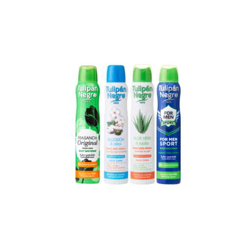 tulipán negro Pack Deo Spray Original Aloe Vera y Jojoba For Men Sport y Algodón y Talco 200 ml