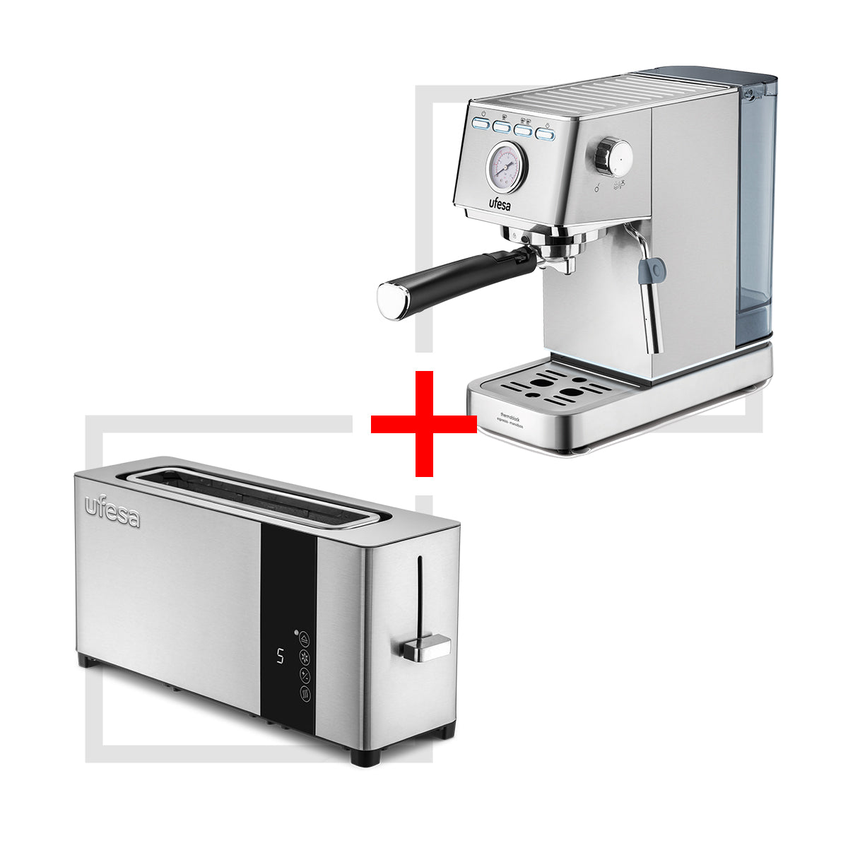 ufesa Pack Cafetera Espresso Milazzo + Tostador digital Plus Delux