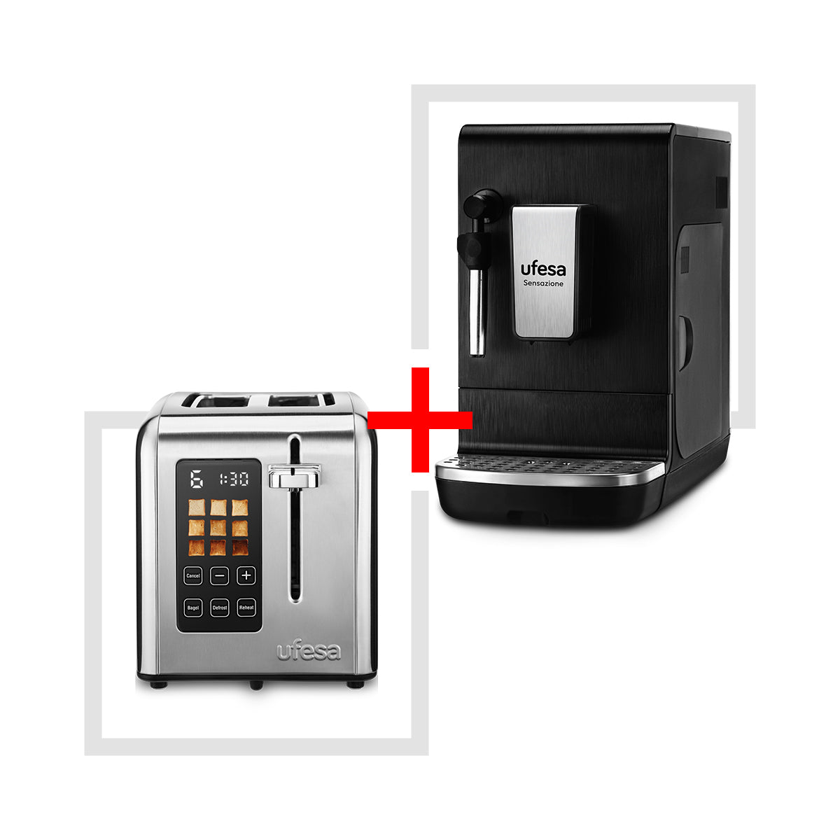 ufesa Pack Cafetera Sensazione + Tostador digital Perfect Toaster