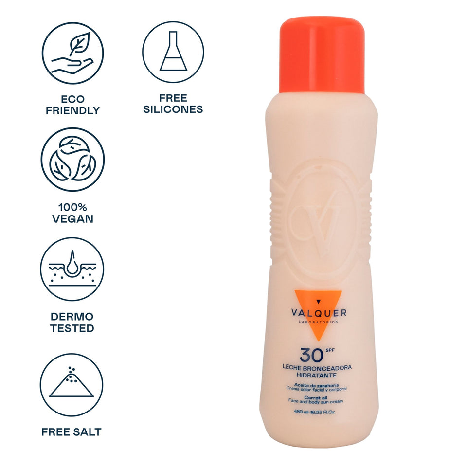 Valquer Laboratorios Leche Hidratante Bronceadora De Zanahorias Facial Y Corporal SPF 30 - 500 Ml