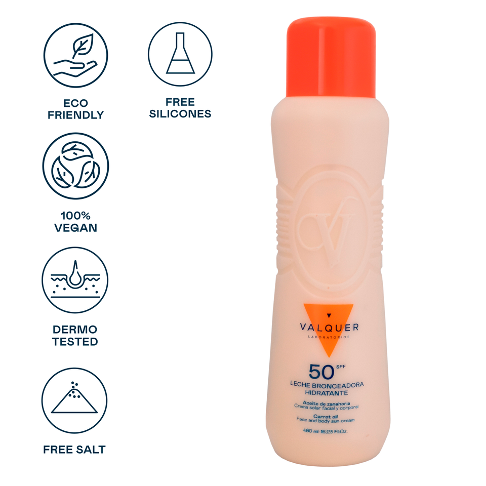 Valquer Laboratorios Leche Hidratante Bronceadora De Zanahorias Facial Y Corporal SPF 50 - 500 Ml