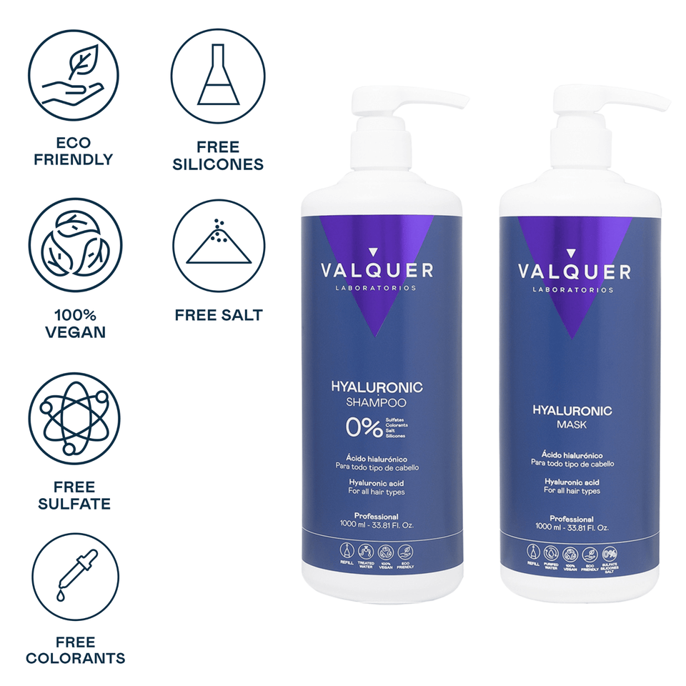 Valquer Laboratorios Pack Ácido Hialurónico - Champú Y Mascarilla Capilar - 1000 Ml + 975 Ml