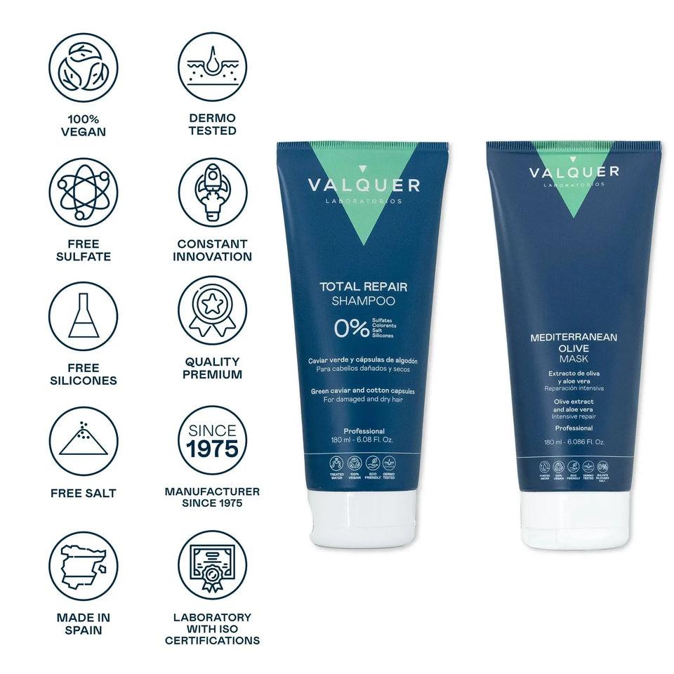 Valquer Laboratorios Pack Champú Y Mascarilla Capilar De Oliva Reparación Total - 180 Ml + 180 Ml