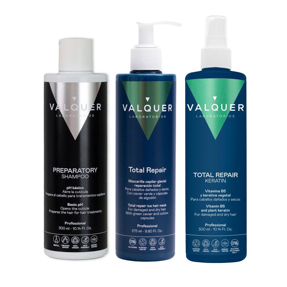 valquer laboratorios Pack cold keratin Champú preparador + Keratina + Ice Hair Mask Total Repair - 900 ml