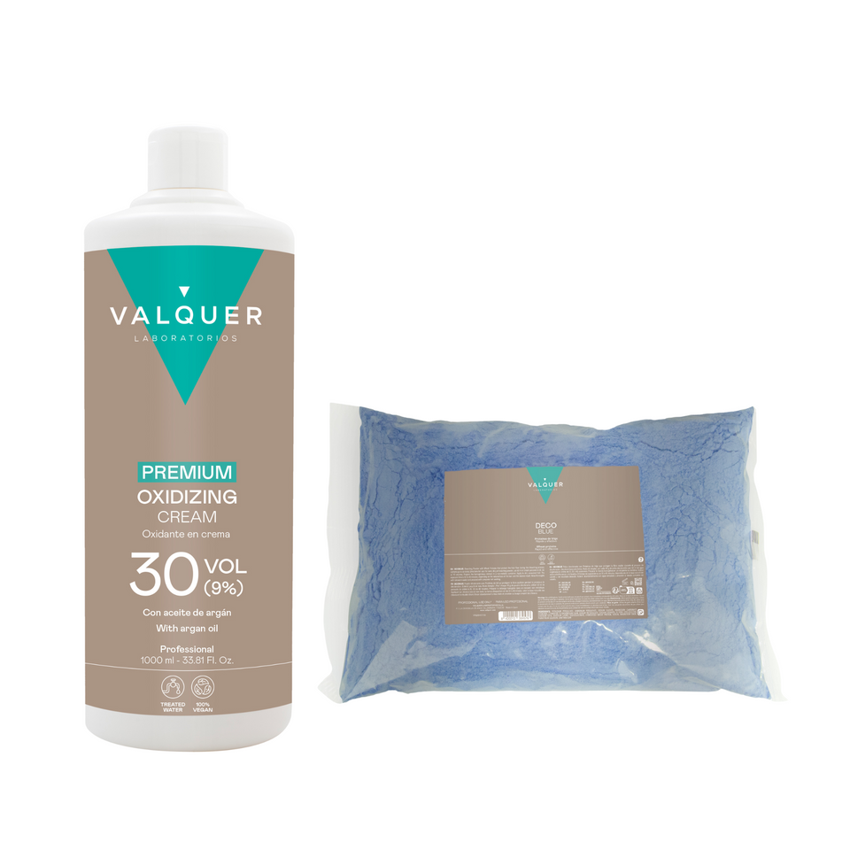valquer laboratorios Pack Deco – Oxidante Premium Ultra-Cremoso 30 Vol (9%) 1000 ml + Decoblue Polvos Decolorantes