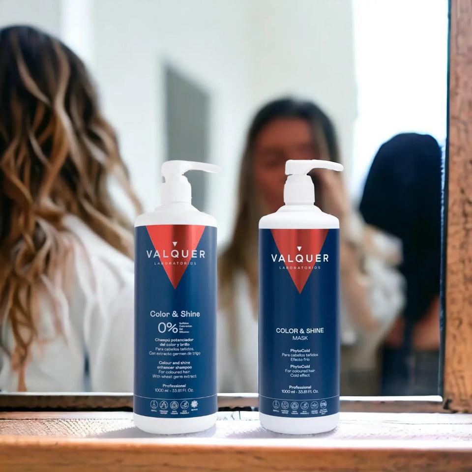 Valquer Laboratorios Pack Potenciador Color Y Brillo Para Cabellos Teñidos - Champú Y Mascarilla - 1000 Ml + 975 Ml