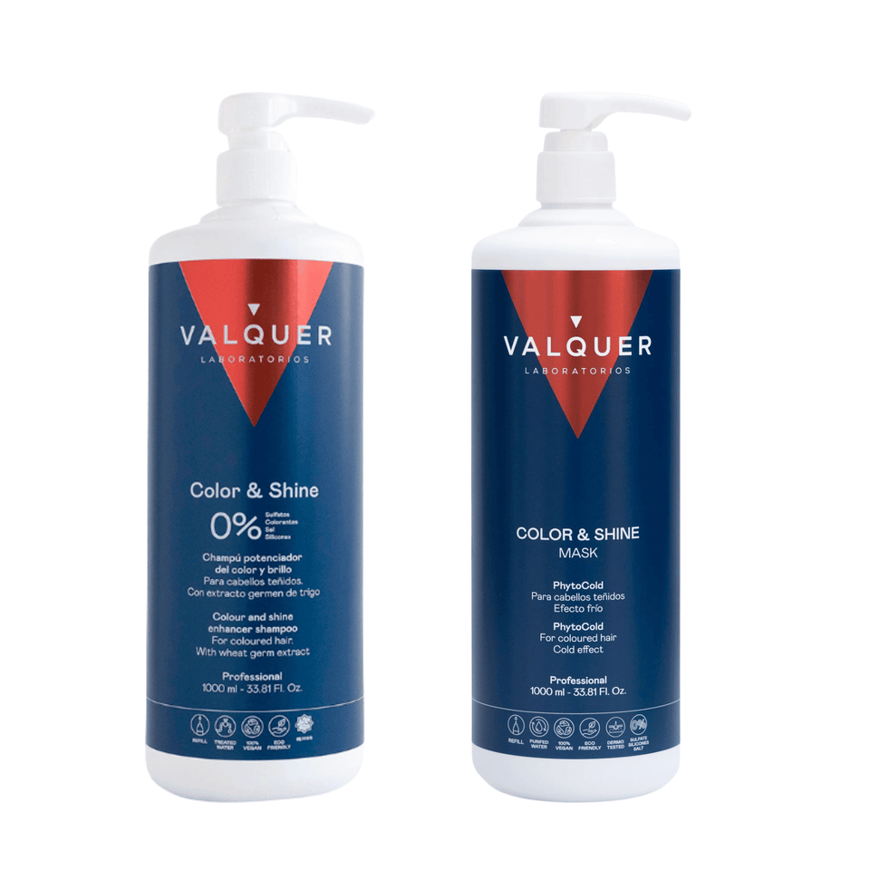 valquer laboratorios Pack Potenciador Color y Brillo para Cabellos Teñidos - Champú y Mascarilla - 1000 ml + 975 ml