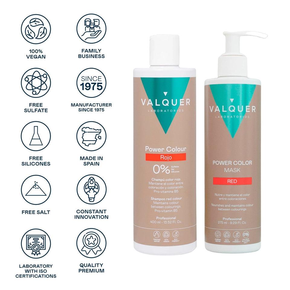 Valquer Laboratorios Pack Power Color Rojo - Champú Y Mascarilla - 675 Ml