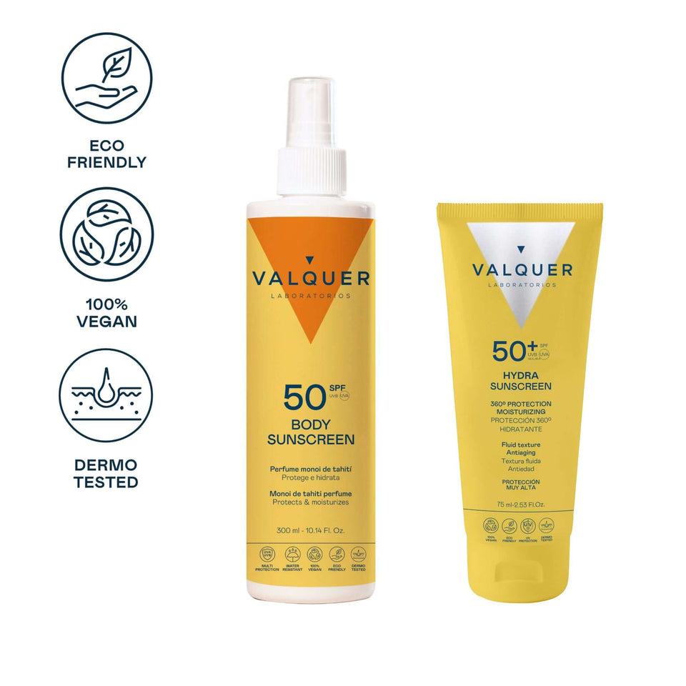 Valquer Laboratorios Pack Protección Solar Completa: Hydra Sunscreen Facial SPF 50+ Y Corporal SPF 50 - 375 Ml