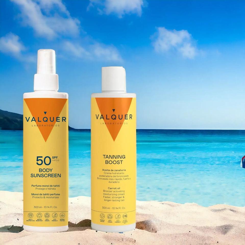 Valquer Laboratorios Pack Solar Corporal SPF 50 Y Crema Hidratante Aceleradora Del Bronceado - 600 Ml
