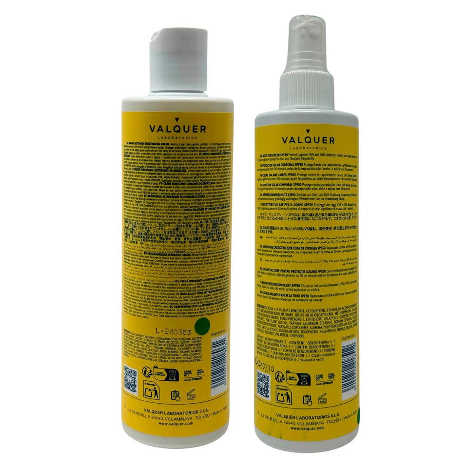 Valquer Laboratorios Pack Solar Corporal SPF 50 Y Crema Hidratante Aceleradora Del Bronceado - 600 Ml