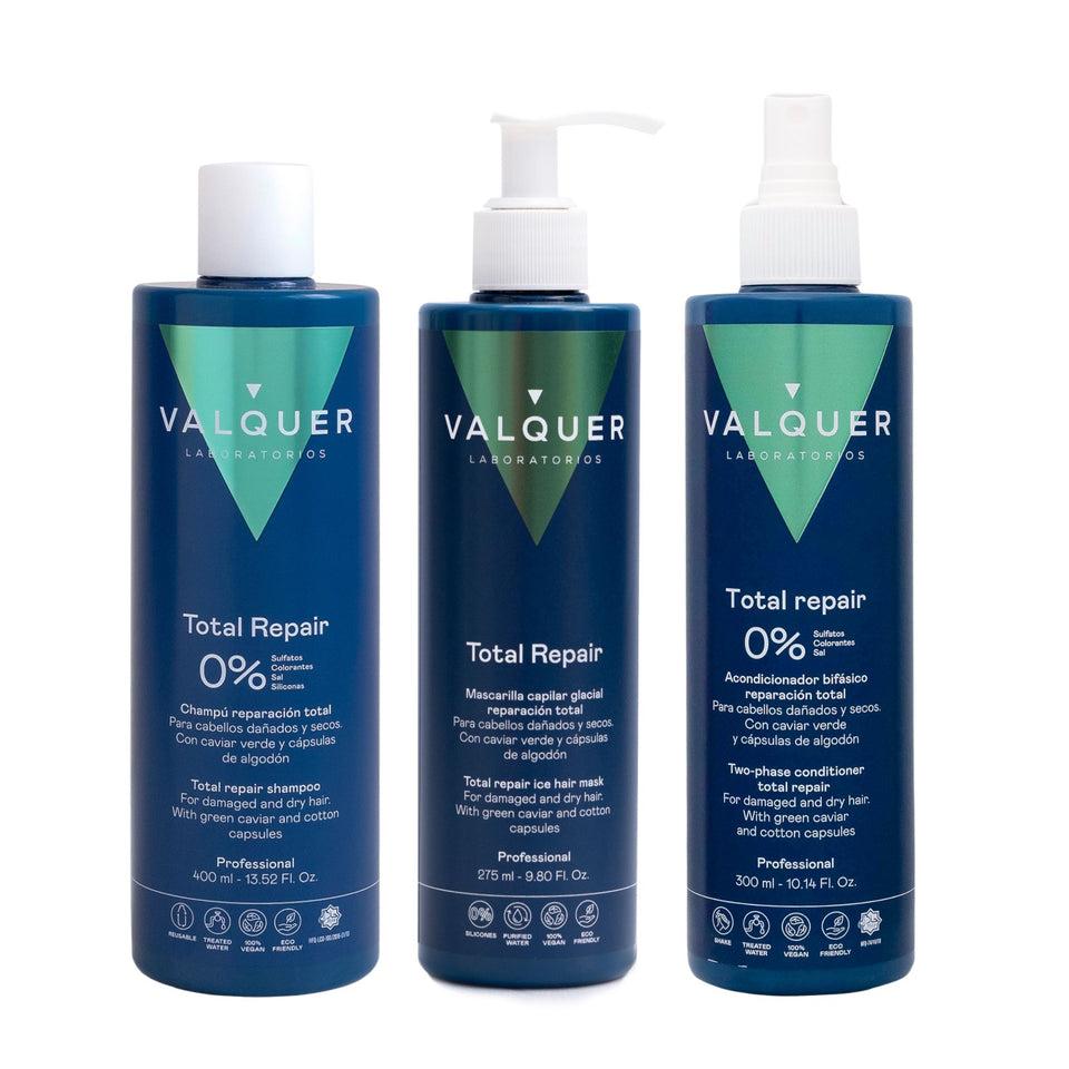 valquer laboratorios Pack Total Repair para Cabellos Dañados - Champú Mascarilla y Acondicionador Bifásico - 1000 ml