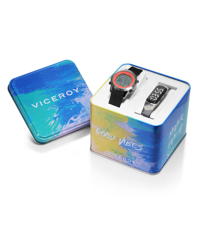viceroy Pack de niño Next reloj digital caja y brazalete acero y pulsera de actividad con estampado de camuflaje