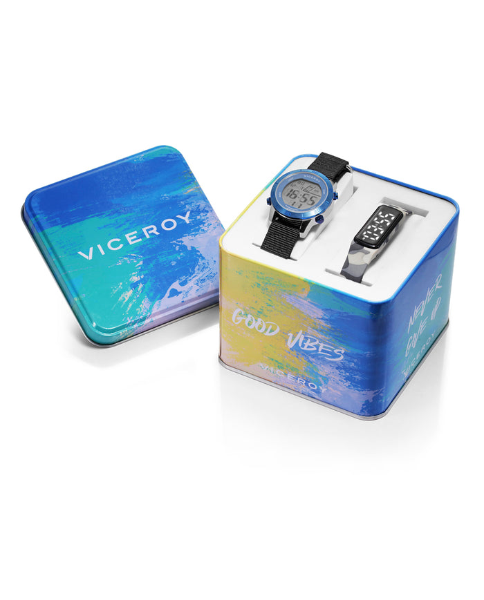viceroy Pack de niño Next reloj digital caja y brazalete acero y pulsera de actividad con estampado de camuflaje