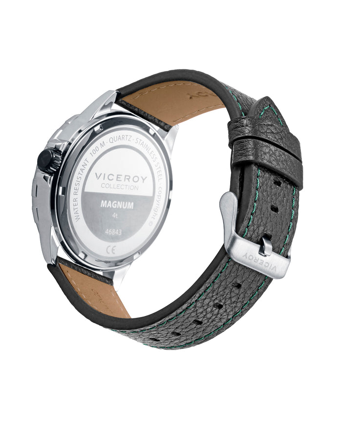 Viceroy Pack Reloj Con Pulsera Caja De Acero Con Bisel De Aluminio Verde 10 Atm Y Correa De Piel Negra Con Movimiento Cuarzo