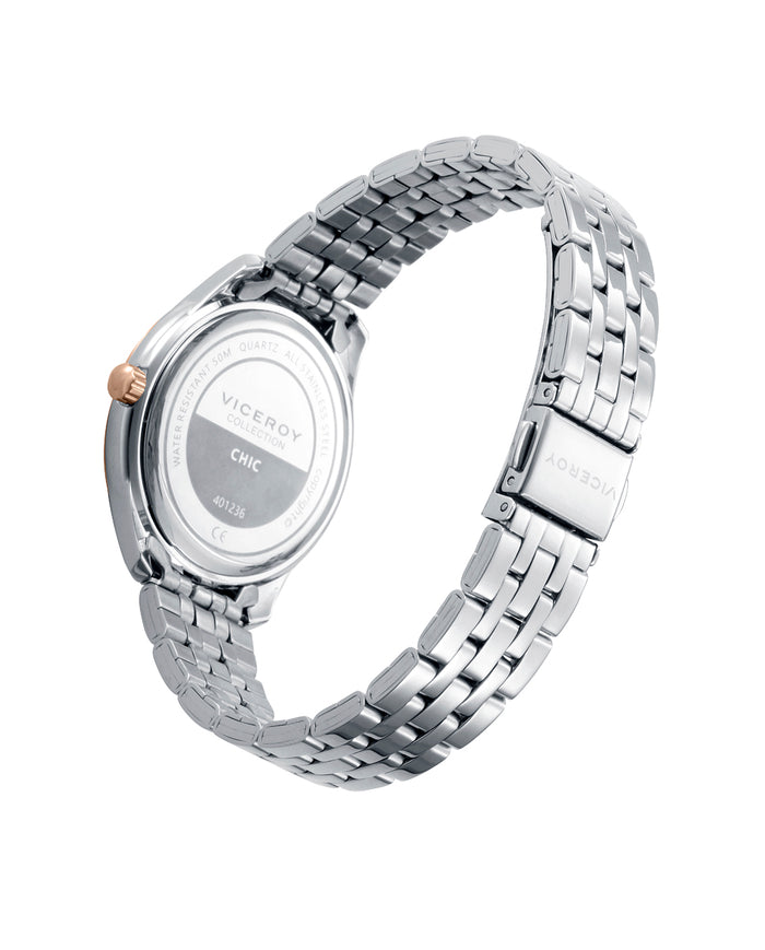 Viceroy Reloj Caja Bicolor Acero E Ip Rosa 5 Atm Y Brazalete De Acero Con Movimiento Cuarzo