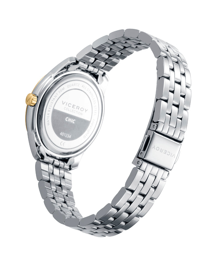 Viceroy Reloj Caja Bicolor De Acero E Ip Dorado 5 Atm Y Brazalete De Acero Con Movimiento Cuarzo
